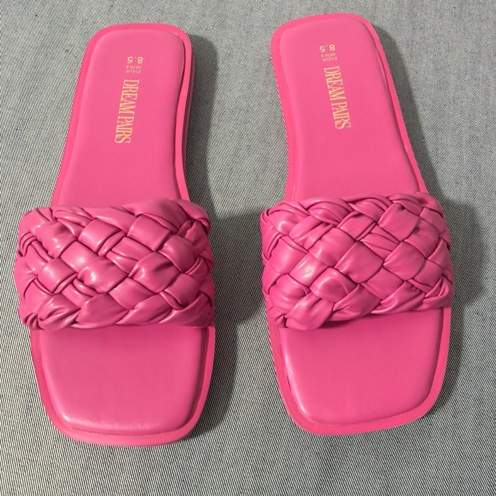 DREAM PAIRS Women's Square Open Toe Slide Sandals Cute Slip onBraided Strap Z-11
